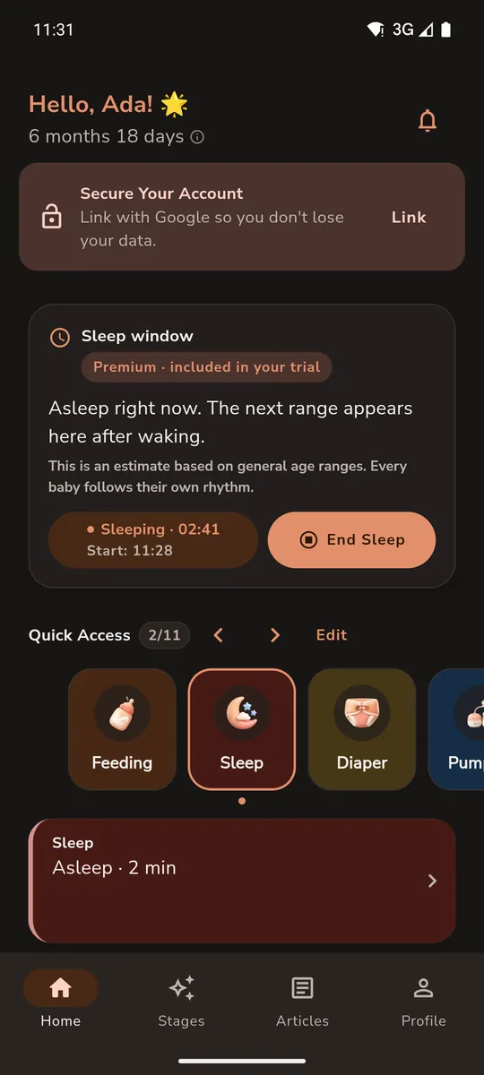 The same home screen in the dark theme