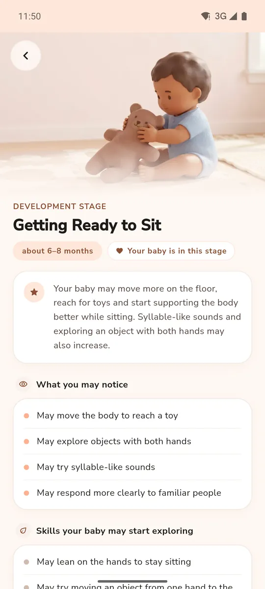 A development stage page: Getting Ready to Sit